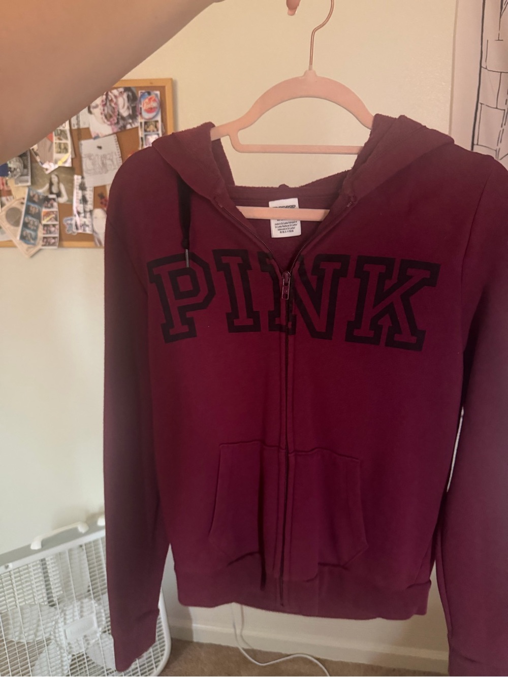 PINK Victoria's Secret Maroon Hoodie with Beige Trim